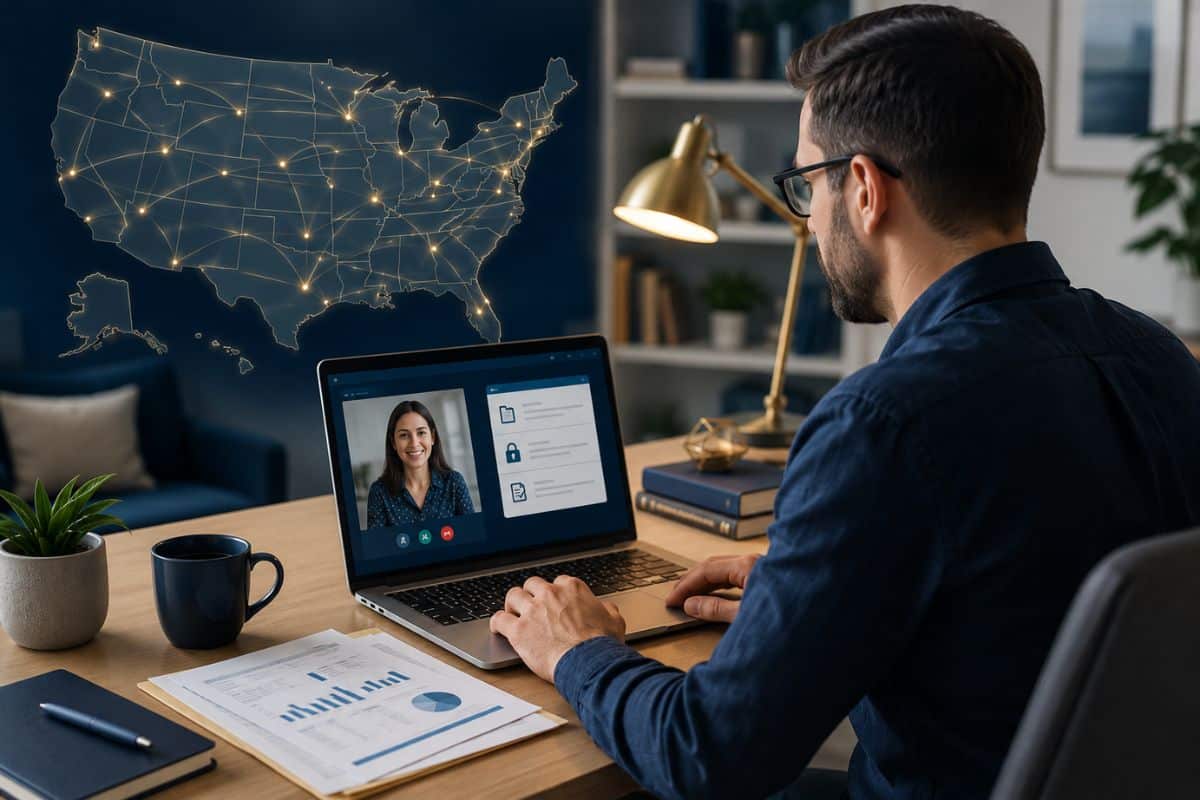 Cliente usando una laptop para recibir ayuda remota con preparación de impuestos.